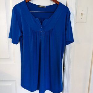 Yidarton Women Short Sleeve Top, Blue, 2XL